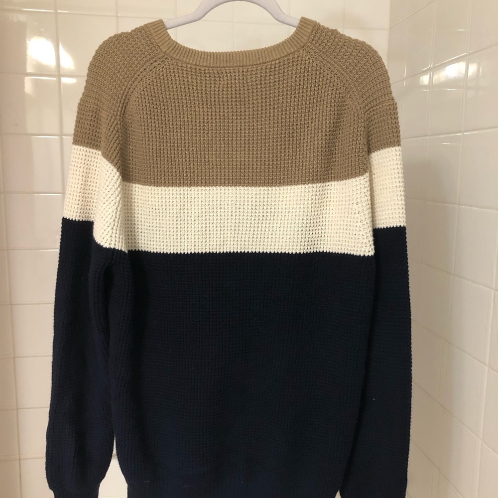 26. J. Crew Tan White Black Stripe Sweater